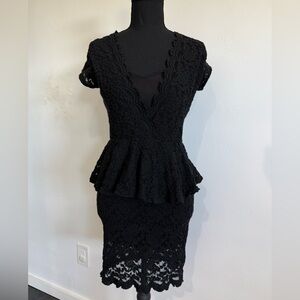 Chic Black Lace Peplum Mini Dress